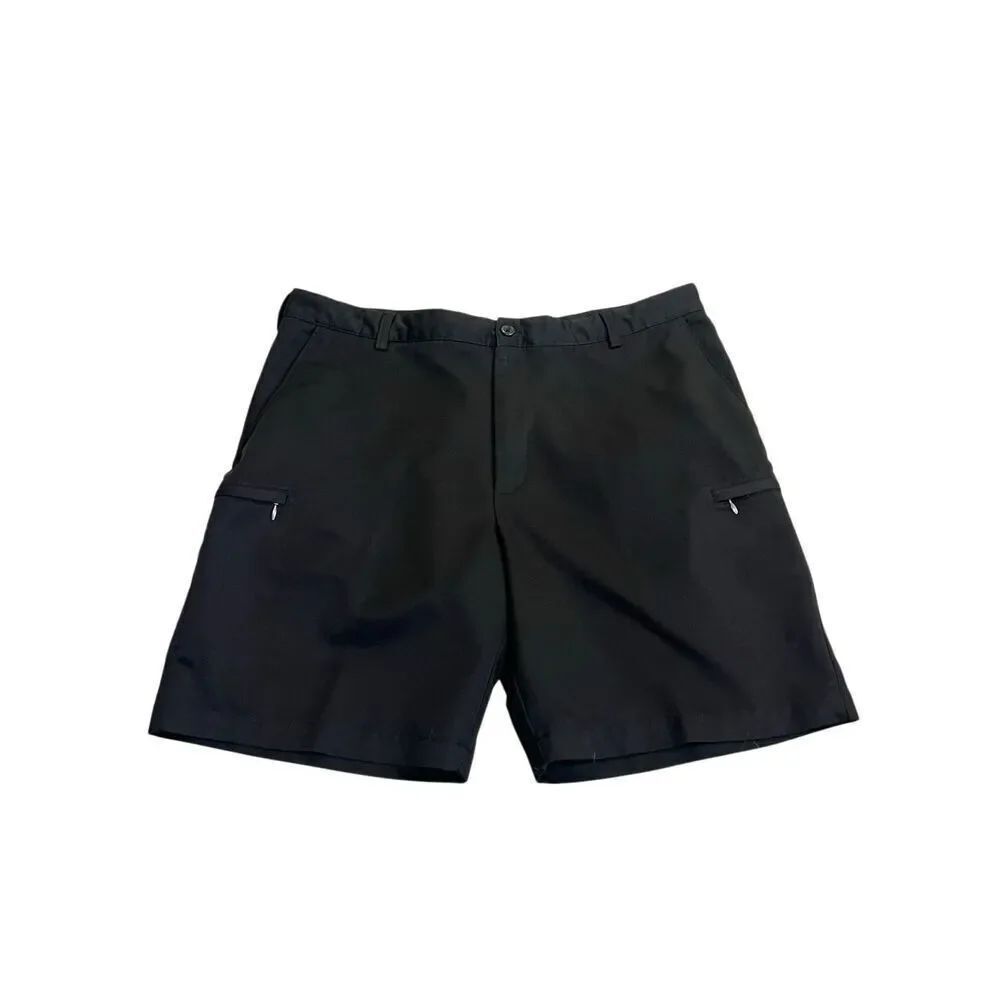 IZOD Men's Flat Front Lightweight Outdoor Casual Golf Cargo Shorts Black Size 42